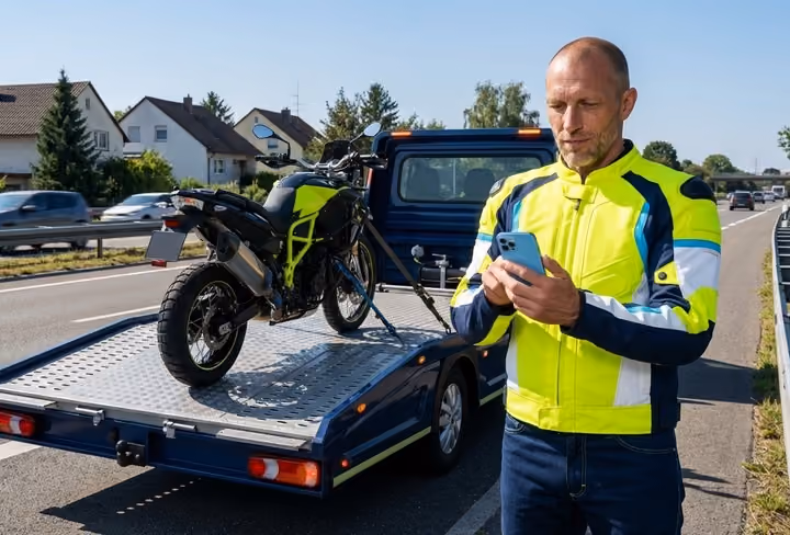 Hombre recibiendo asistencia carretera moto