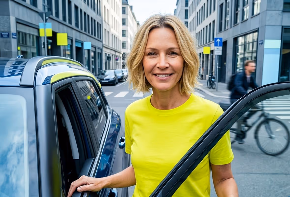 mujer frente coche