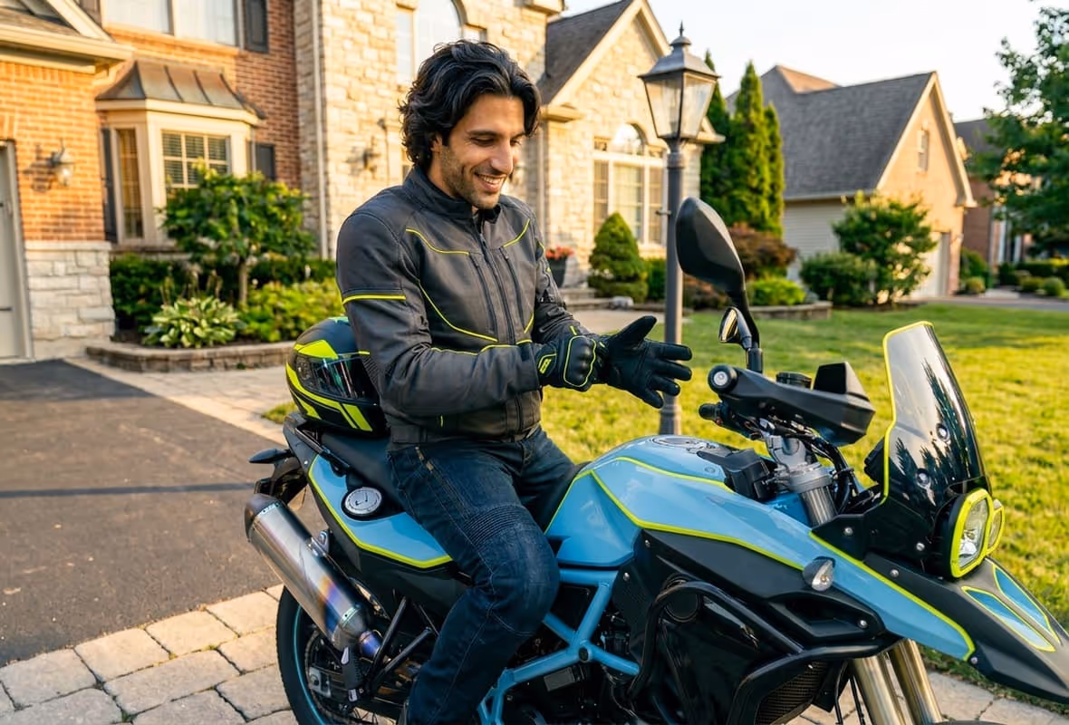 hombre subido a la moto